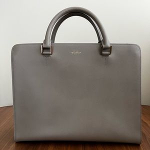 Smythson’s Grosvenor Bevelled Zip Briefcase in Dove Grey (NWT)